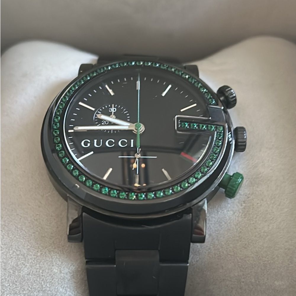 Gucci Black and Green Gemstone Green Topaz Watch